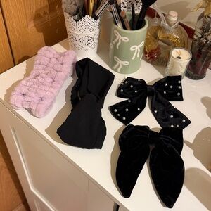 Hair Accessories Set - Black and Pink Headbands and Bows